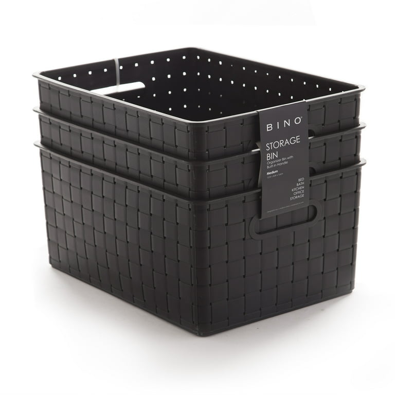 BINO Woven Plastic Storage Basket, Medium– 3 PACK (Black) 
