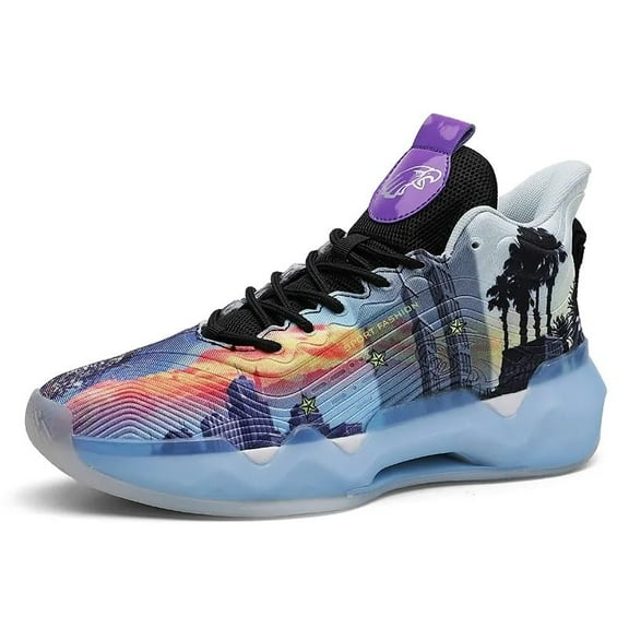 BINQER Unisex Fluorescent Basketball Shoes Sneakers Super Light High Top Graffiti Style Combat Basketball Boots