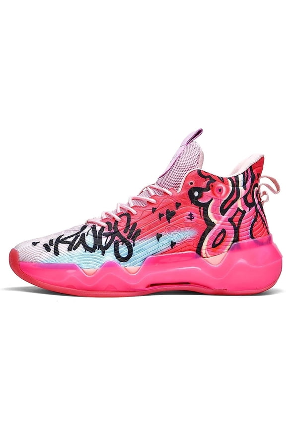 Unisex Fluorescent Basketball Shoes Sneakers Super Light High Top Graffiti Style Combat Basketball Boots