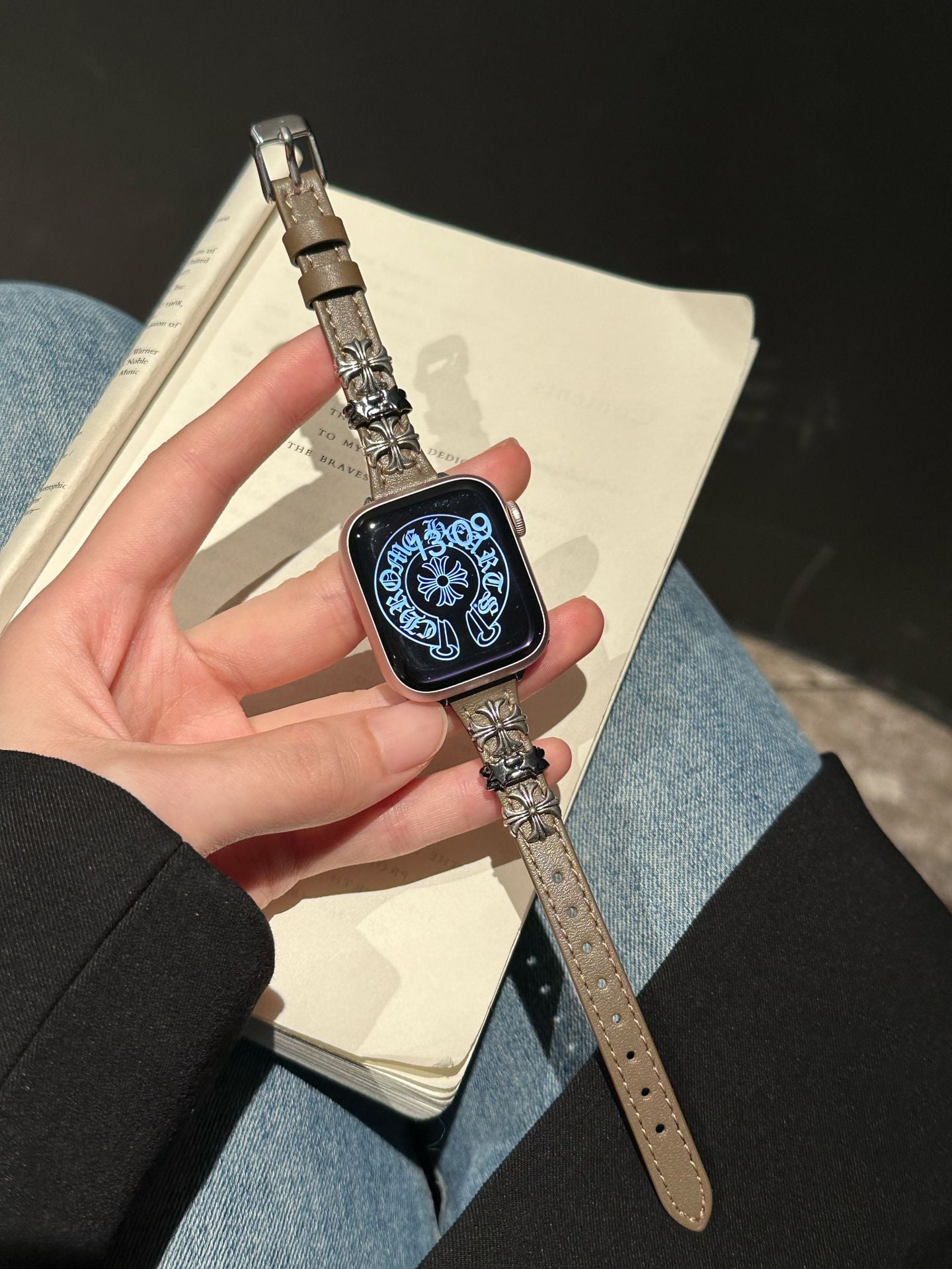 BINUFF Cro Leather Metal Rivet Strap Smartwatch Bands for Apple Watch Band for Women and Men