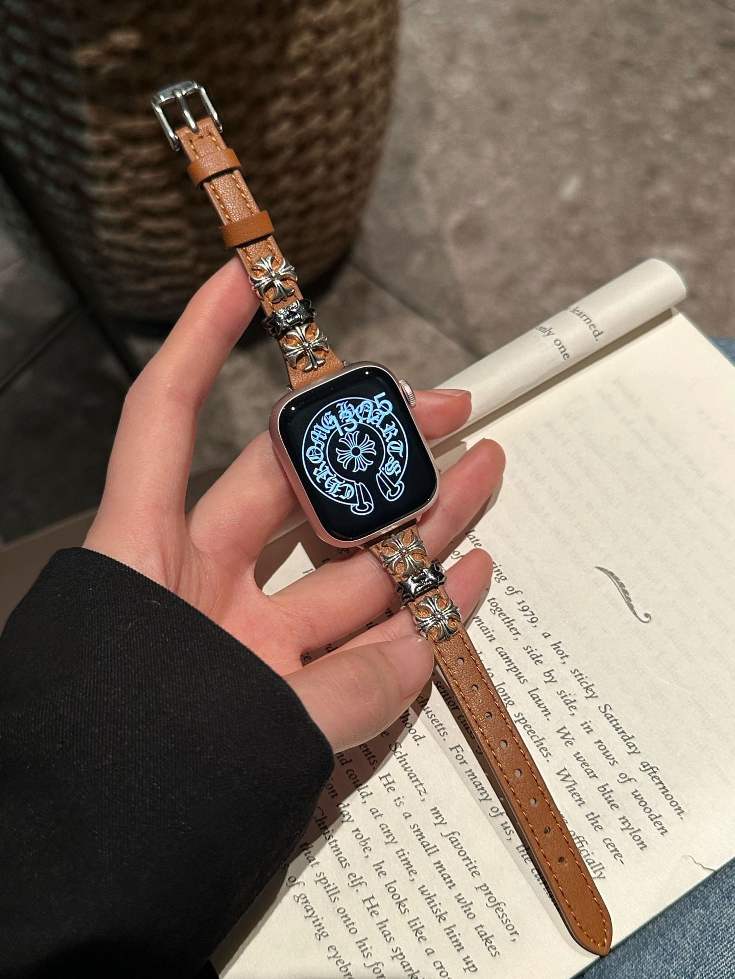 BINUFF Cro Leather Metal Rivet Strap Smartwatch Bands for Apple Watch Band for Women and Men