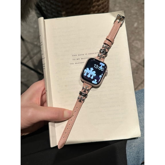 BINUFF Cro Leather Metal Rivet Strap Smartwatch Bands for Apple Watch Band for Women and Men