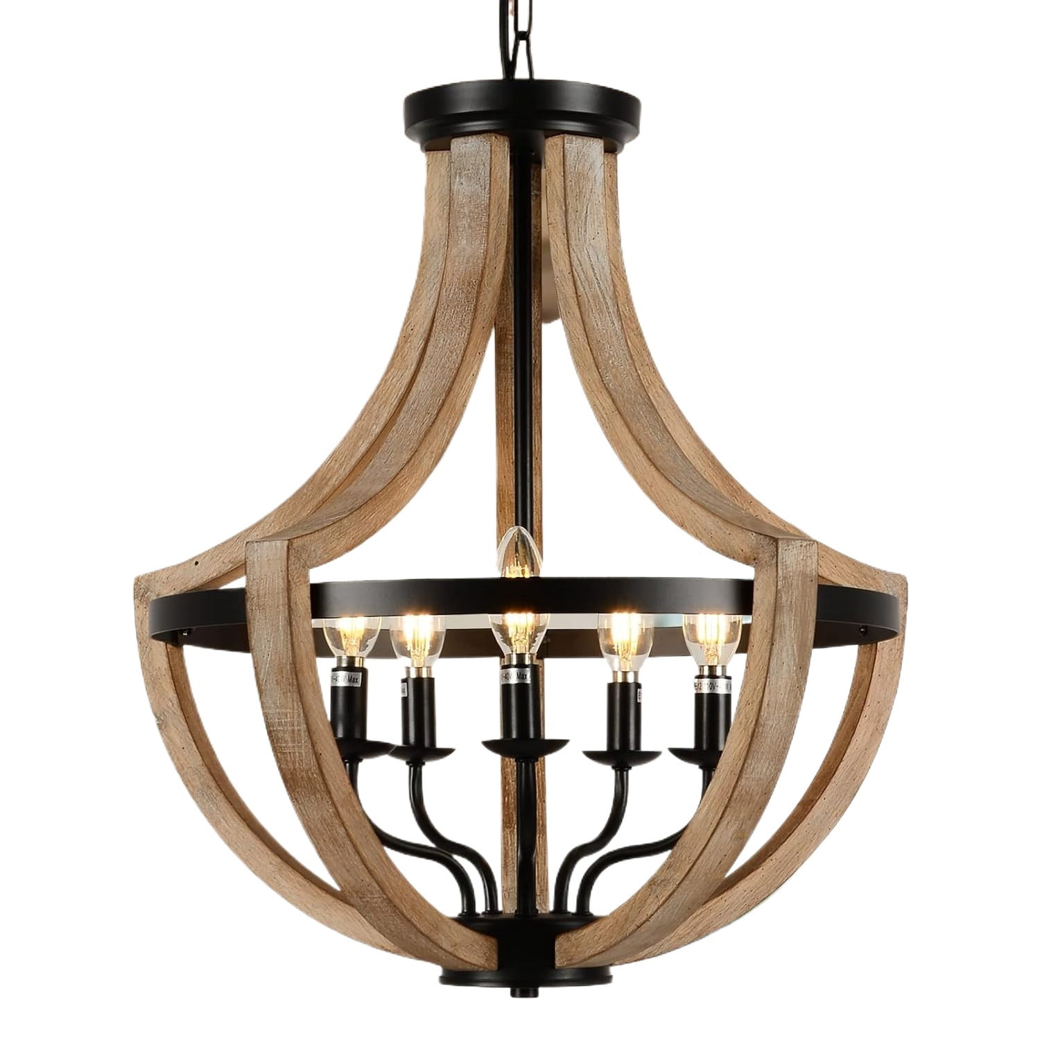 BINUFF Elegant Retro 19" Brown Solid Wood Ceiling Pendant Light Fixture Dimmable