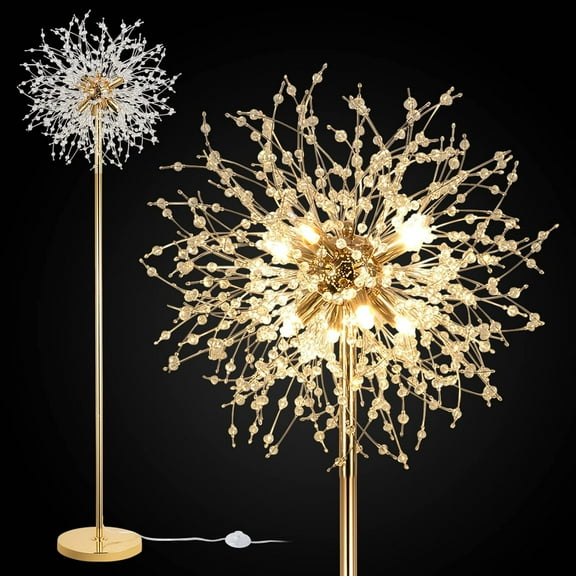 BINUFF Modern Firework Crystal Shiny Chrome Finish 69" Standing Lamp Living Room Floor(Golden)