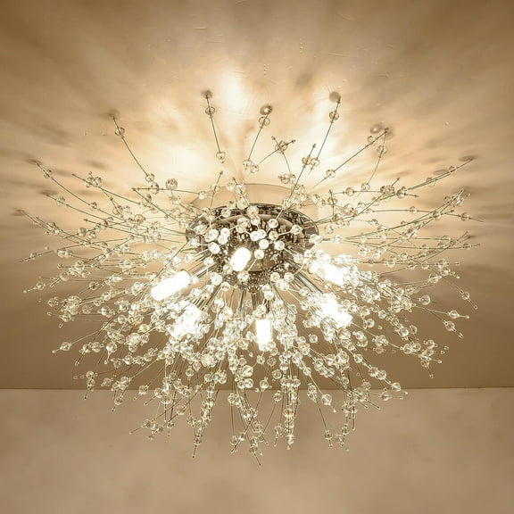 BINUFF Stunning Crystal Firework Design Sputnik Style Ceiling Light Fixture Bedroom(Golden)