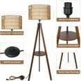 thumbnail image 1 of BINUFF Wood Tripod Lamp with Shelves Hand-Woven Rattan Shade Mid Century Design, 1 of 8