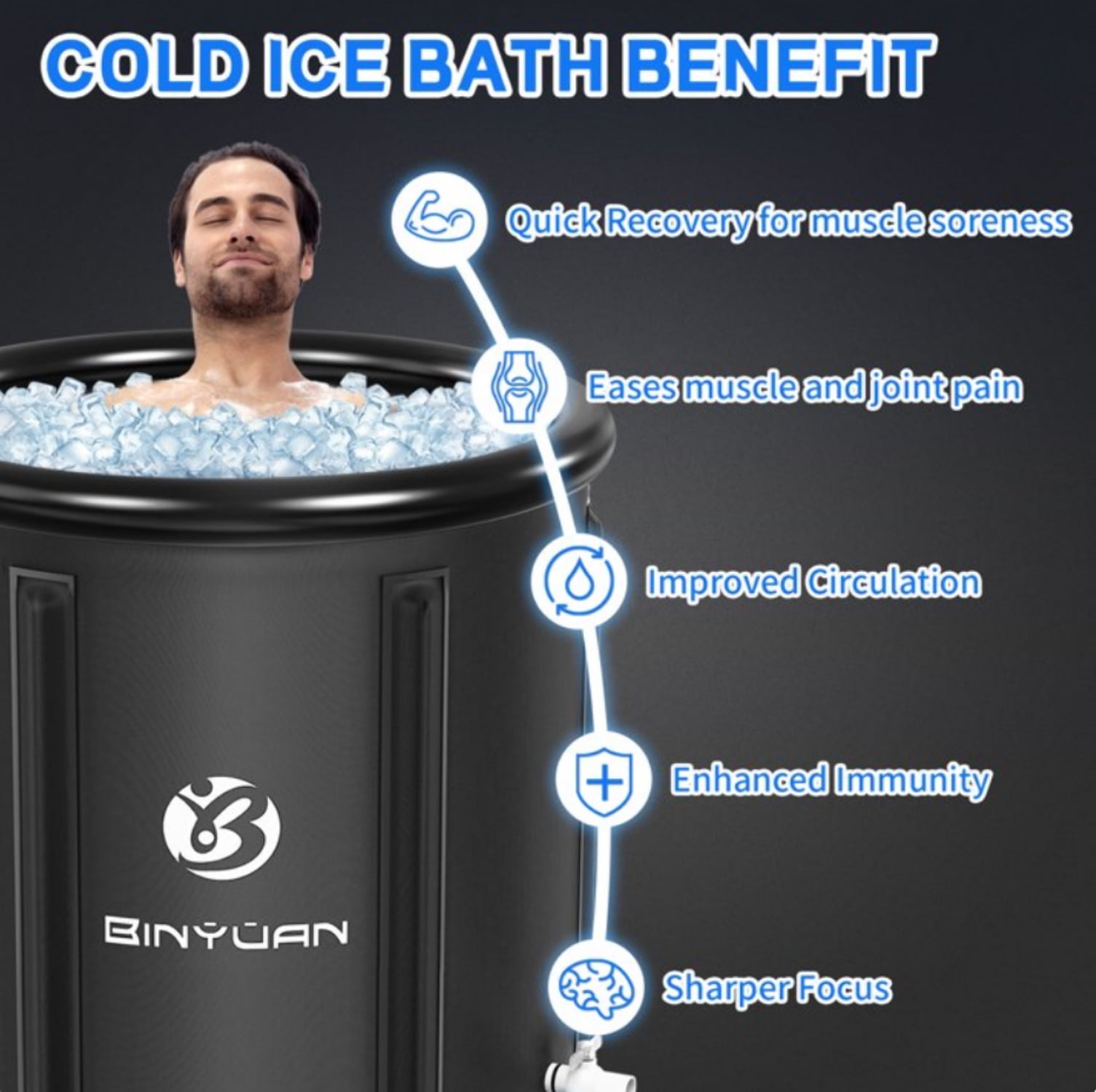BINYUAN XL Black Portable Ice Bath Tub for Athlete Recovery