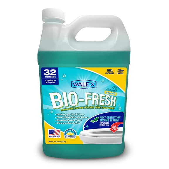 Walex Bio-Fresh Liquid Enzyme & Beneficial Bacteria Holding Tank Deodorizer for RV, Camper & Marine Tanks - Liquifies Waste & Toilet Paper, Septic Tank Safe, Biocide-Free, Ocean Mist, 1-Gallon