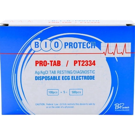 BIO PROTECH PT2334 (Box of 500) PRO-TAB ECG TAB ELECTRODES, POISE, PET ADULT 23 mm x 34 mm (Box of 500)