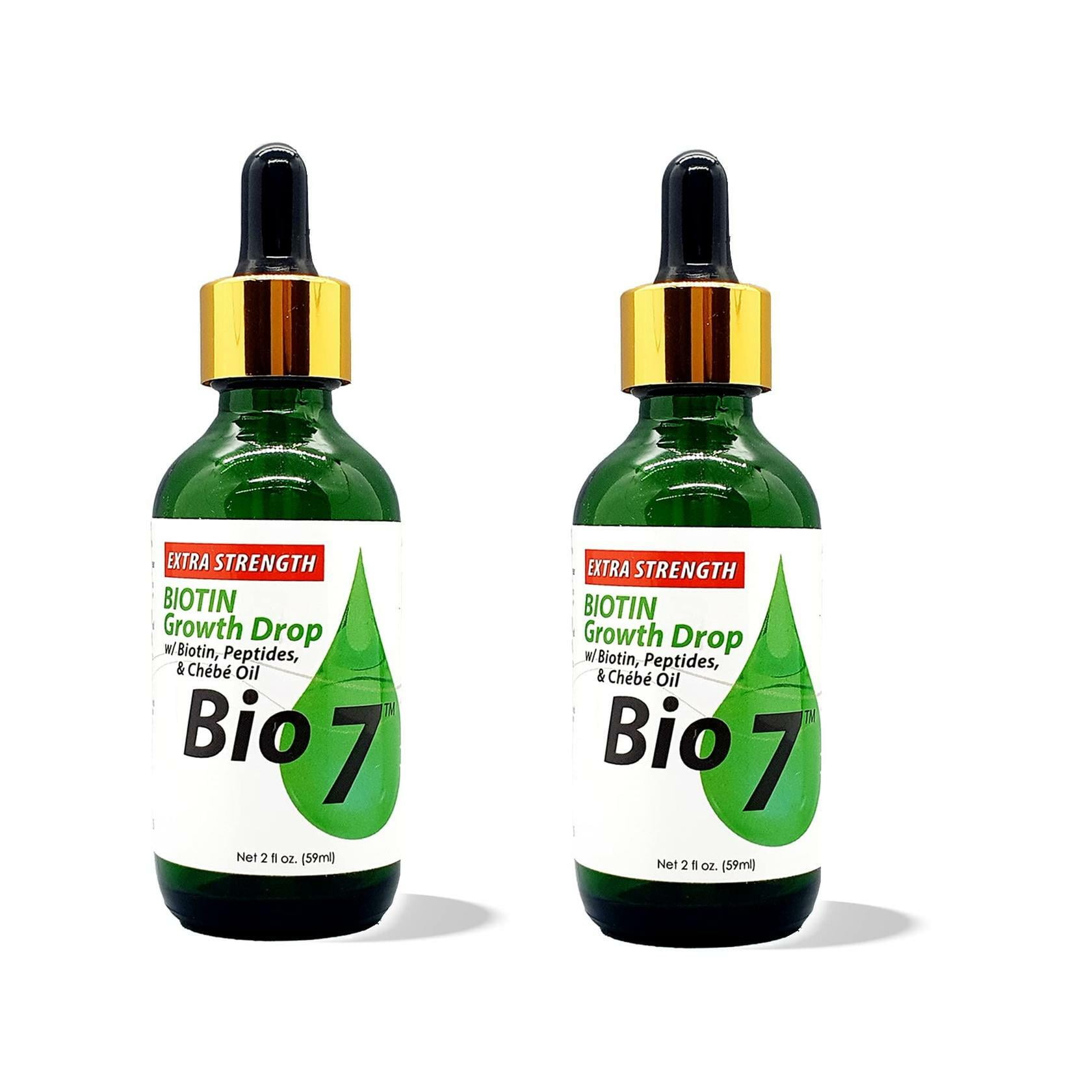 BIO7 BIOTIN GROWTH DROP EXTRA STRENGTH WITH BIOTIN, PEPTIDES, CHEBE OIL - 2 Fl Oz (2 Pack) - Improves the Appearance of Hair Thinning, Moisturizes and Conditions Scalp For Itchy Scalp Relief