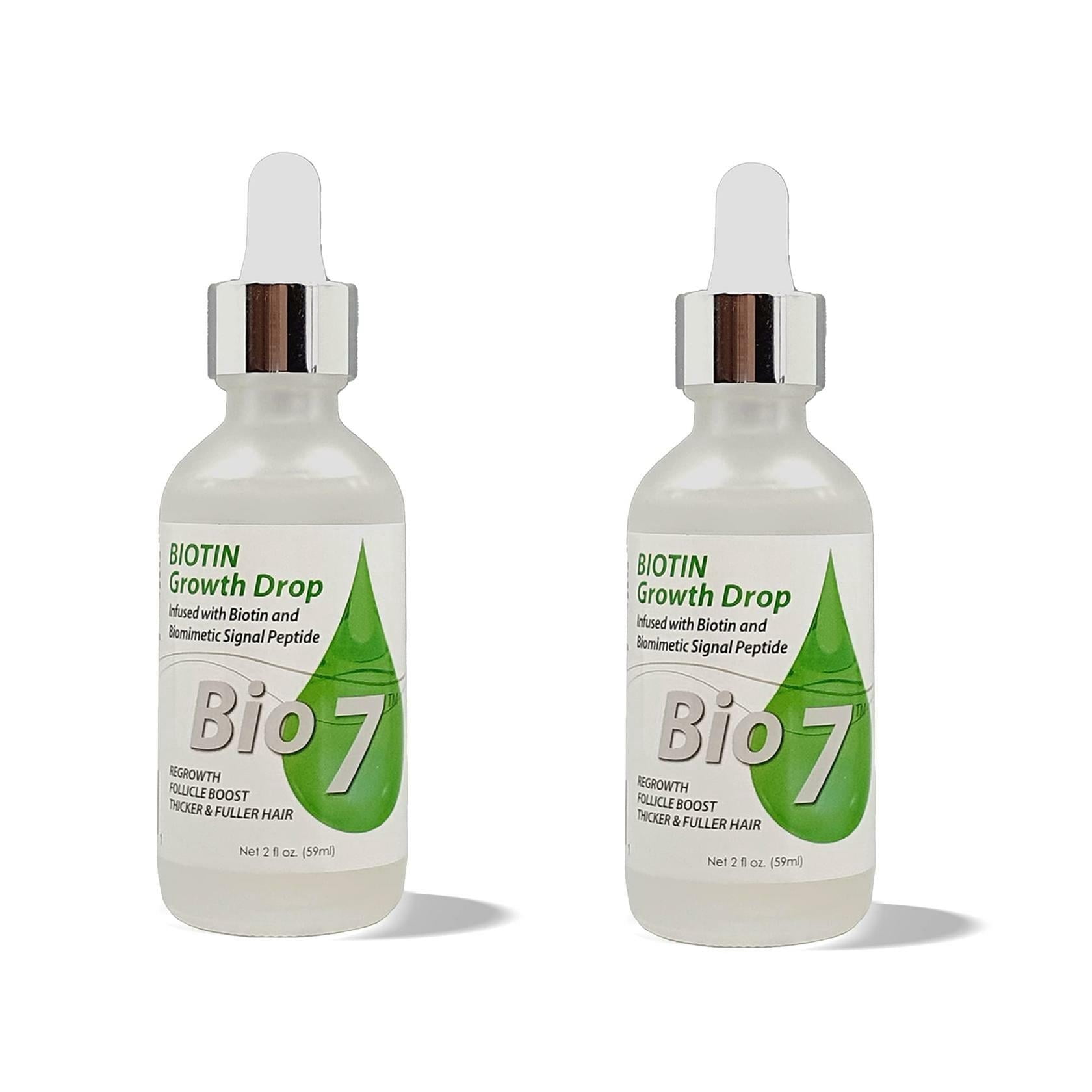 BIO7 BIOTIN GROWTH DROP INFUSED BIOMIMETIC SIGNAL PEPTIDE – 2 Fl Oz  (2 Pack) – Improve the Appearance of Hair Loss By Looking Visibly Longer, Thicker, Boost Follicle Growth – By Natures