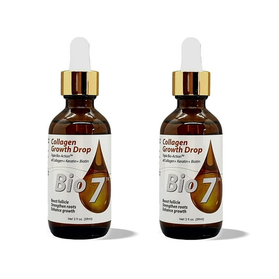 BIO7 COLLAGEN HAIR GROWTH DROP TRIPLE BIO-ACTION OF COLLAGEN + KERATIN + BIOTIN - 2 Fl Oz (2 Pack) - Boost Follicle, Strengthen roots, Enhance Hair Growth, Repair and Grow Damaged Hair