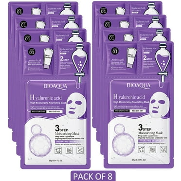 BIOAOUA Hydrating Beauty Face Mask with Hyaluronic Acid + Amino Acid, 25g each ( PACK OF 8) *EN