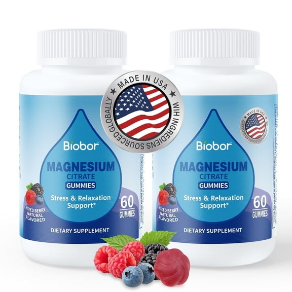 BIOBOR Made in USA Magnesium Citrate Gummies 200mg, Chewable Gummies Supplements for Adults (Mixed Berry, 120 Count)