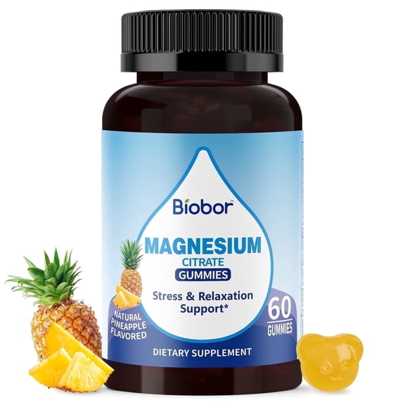 Biobor Potassium Magnesium Gummies Magnesium Citrate Potassium Citrate Supplements with Vitamin D3 B6 Pineapple Flavor 60 Count