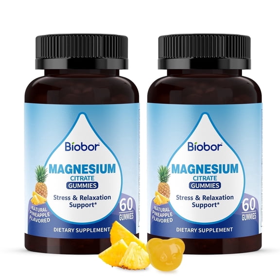 Biobor Potassium Magnesium Gummies, Magnesium Citrate & Potassium Citrate Supplements with Vitamin D3, B6 Pineapple Flavor (120 Count)