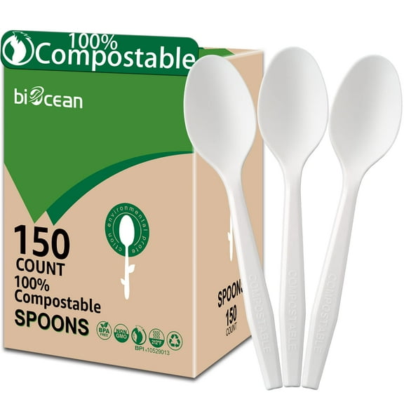 BIOCEAN 100% Compostable No DEF29 Plastic Knives Plastic Plastic Spoons Plastic Utensils, The Heavyweight Heavy Duty Flatware is Eco Friendly Products for Lounge Party Wedding BBQ Picnic Camping.