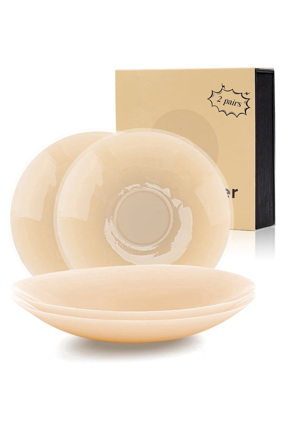 Nipple Covers for Women, Reusable Seamless Silicone Adhesive Nipple Pasties, Non-Adhesive Center, Size A-C, Nude, 2 Pairs