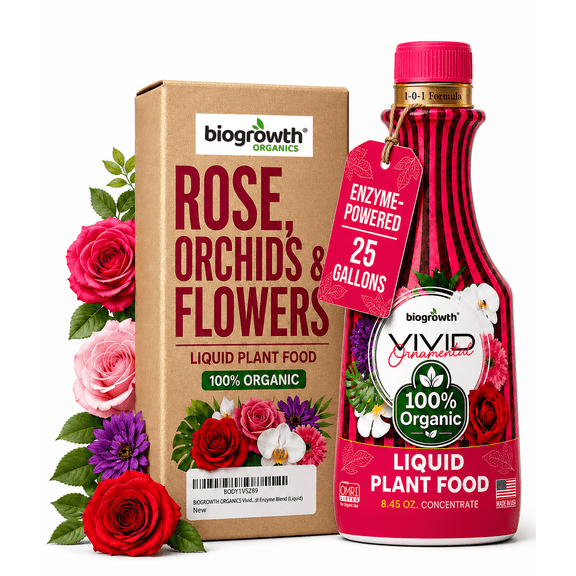 Biogrowth Vivid Liquid Enzyme Organic Plant Food - Indoor and Outdoor Fertilizer for Flowers, Lawns and Foliage, 8.45 oz. (1-0-1) Garden Bloom Booster