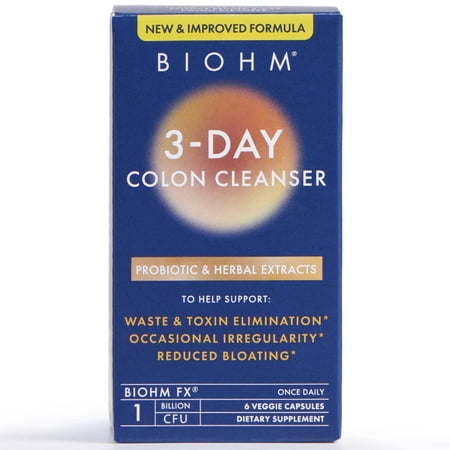 BIOHM 3-Day Colon Cleanse Probiotic Supplement, 6 Count, Made with Activated Charcoal, (Unisex)