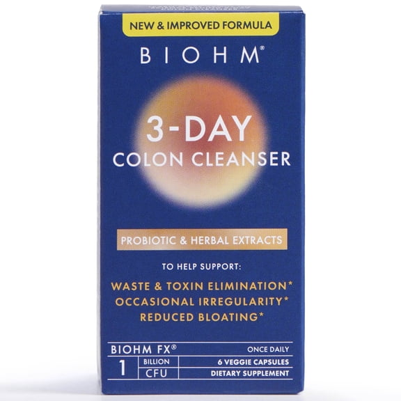 BIOHM 3-Day Colon Cleanse Probiotic Supplement, 6 Count, Made with Activated Charcoal, (Unisex)