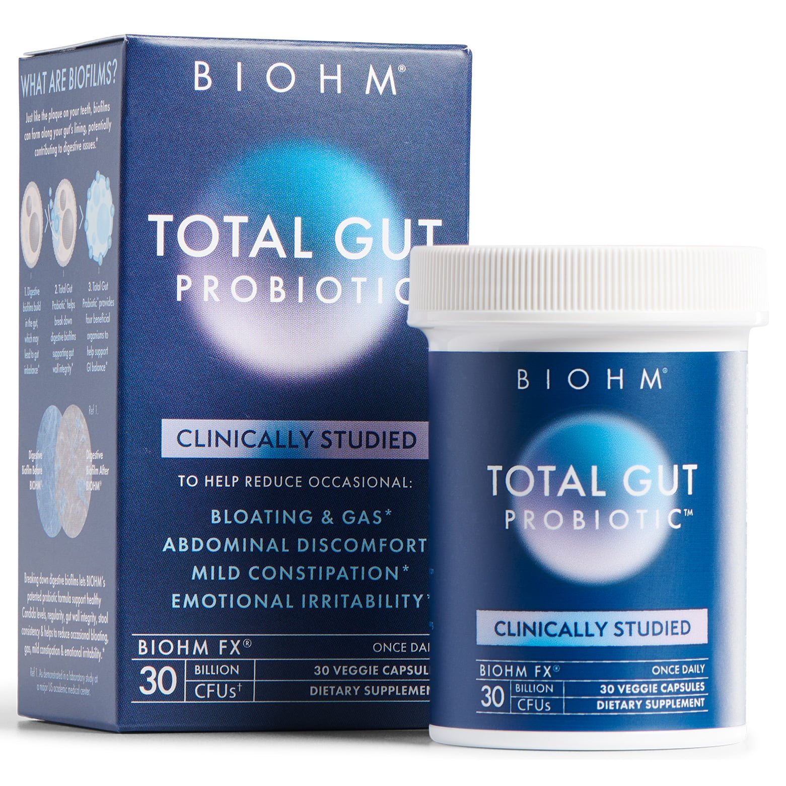 BIOHM Total Gut Probiotic with Digestive Enzymes, 1 Each, 30 Count (Unisex)