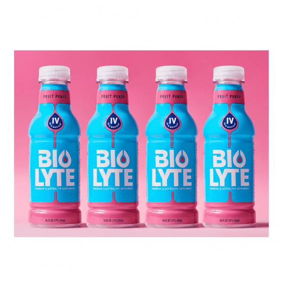 BIOLYTE Electrolyte Drink Chemotherapy Must Haves for Women & Men, Rehydration IV Liquid in a Bottle - Fruit Punch, 16 Fl Oz (4 Bottle )