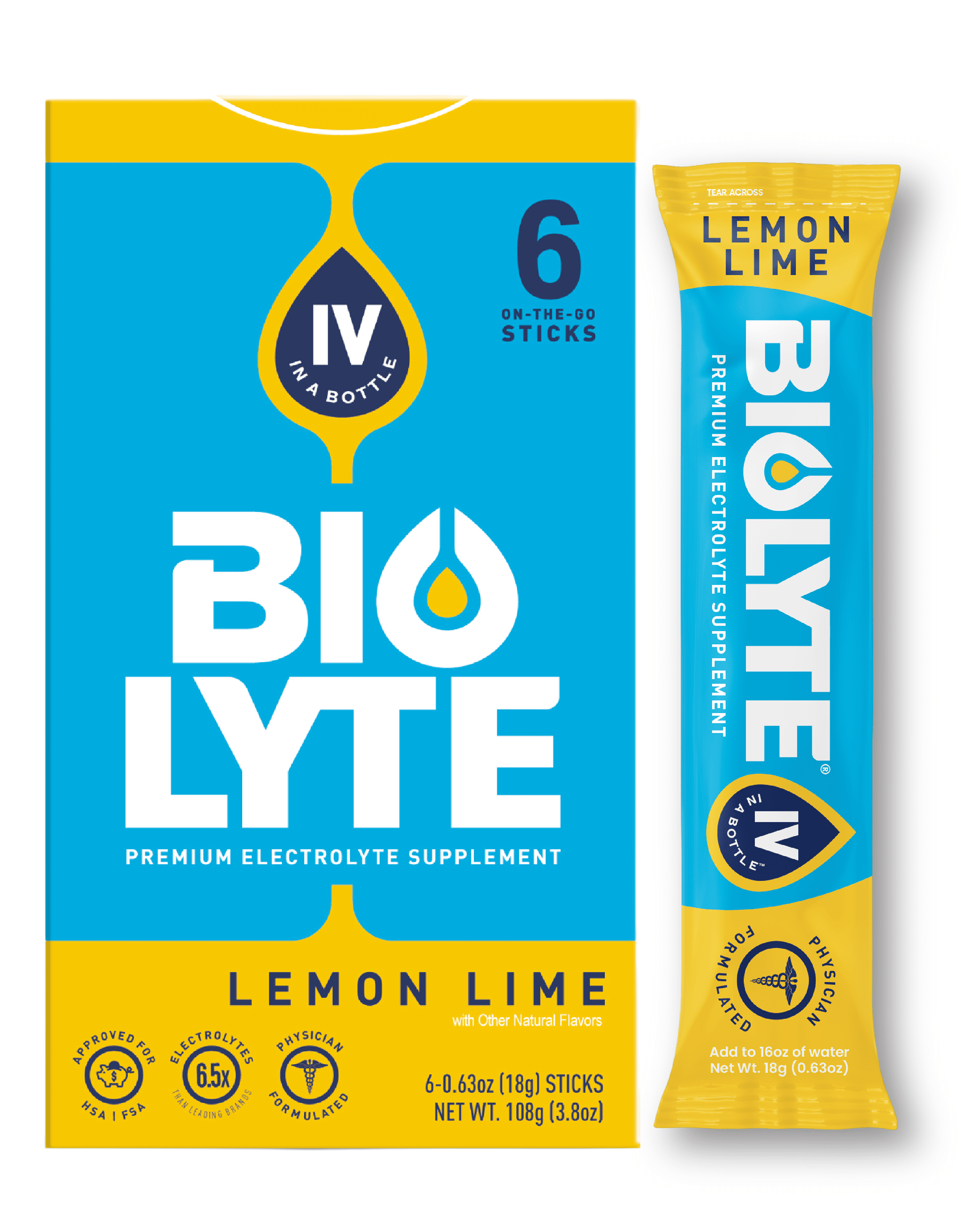 BIOLYTE Electrolyte Powder Packet Drink Mix for Rapid Hydration, Citrus, 6 pack