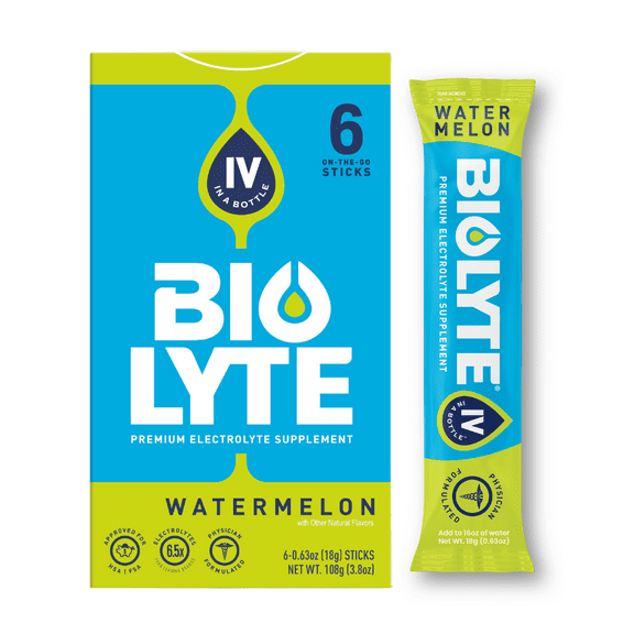 BIOLYTE Electrolyte Powder Packet Drink Mix for Rapid Hydration, Watermelon, 6 pack
