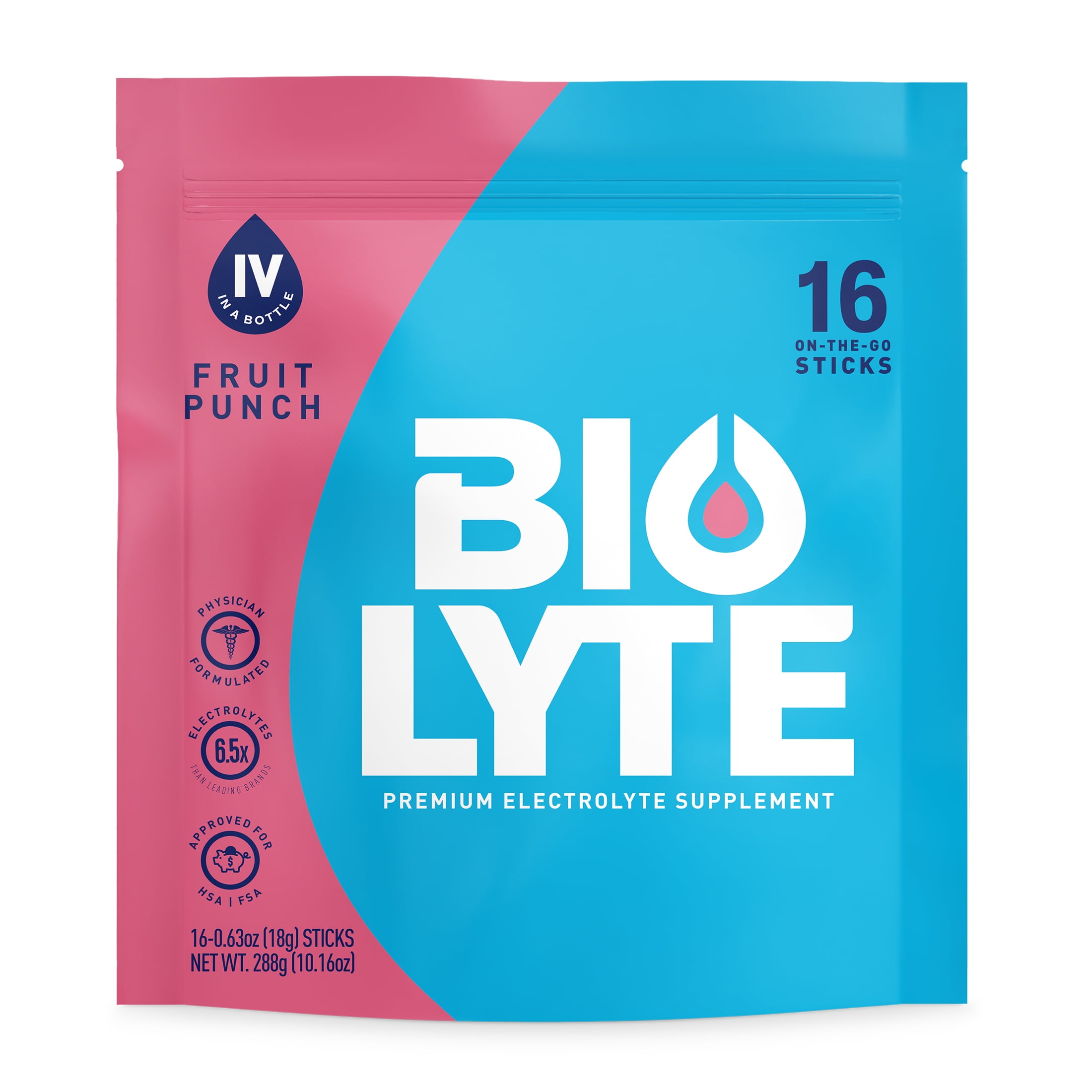 BIOLYTE Electrolyte Powder Packet Drink Mix for Rapid Hydration, Fruit Punch, 16 Pack