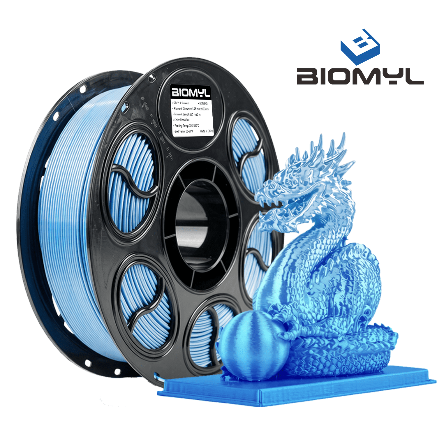 BIOMYL BIOMYL Silk Dual Color Filament, Blue to Silver Gradient, Smooth Color-Changing 3D Printer Filament 1kg (2.2lbs) Spool
