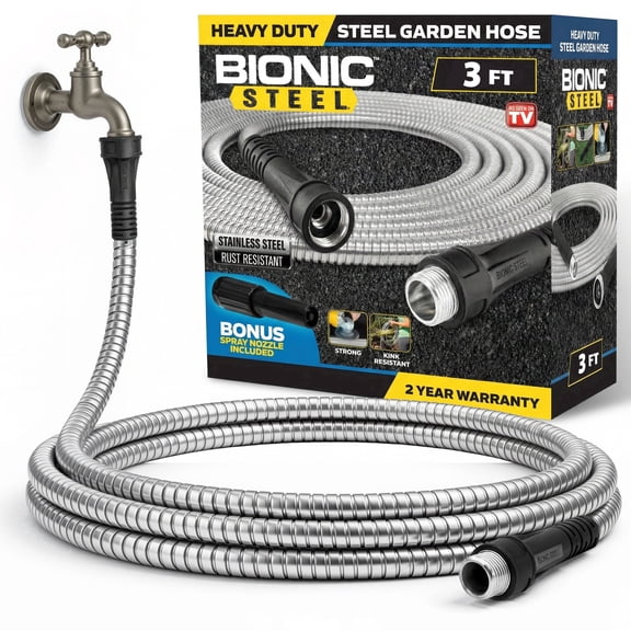 Bionic Steel 3Ft Short Garden Hose, 3 Ft x 5/8 In. Connector Hose for Reel, Leak Proof Connection, Heavy Duty, Non Kinking, Flexible Hose Extension