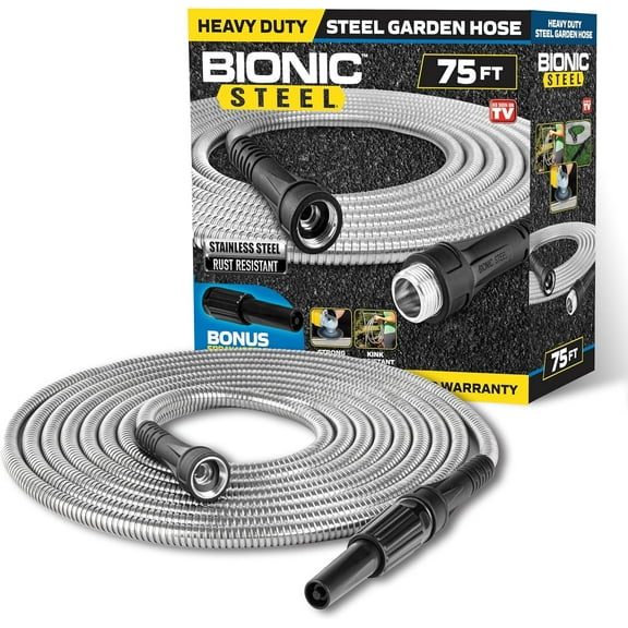 BIONIC STEEL 75 Ft Garden Hose 304 Stainless Steel, 75 Ft Water Hose, Super Tough & Flexible Metal Hose, Lightweight, Crush Resistant Fittings, Kink & Tangle Free, Rust Proof, Easy to Use & Store
