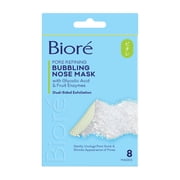 Biore Pore Refining Bubbling Nose Mask, Exfoliant for Face, Pore Cleansing Mask, 8 Count