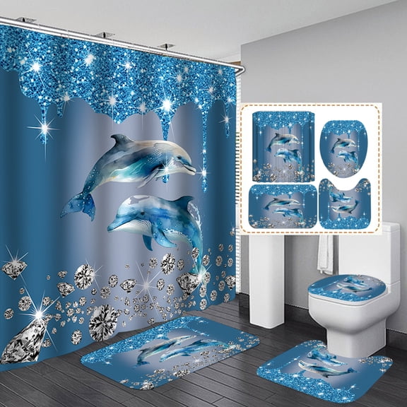 BIPOOBEE Diamond Dolphin Polyester Shower Curtain, 70.87" x 70.87" Waterproof