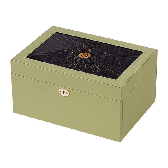 BIQI MUSSE 4 Layer Jewelry Box with Flowing-Gold Decoration Glass Lid, Drawer Jewelry Storage, With Big Mirror, Double-sided Organizer for Necklaces Earrings, With Key Lock
