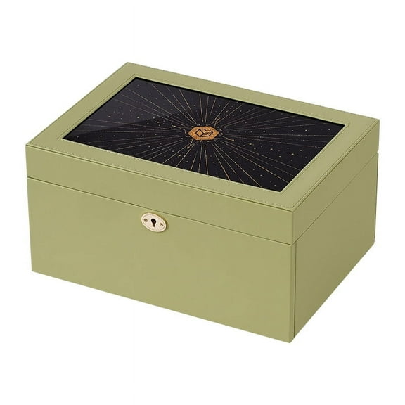 BIQI MUSSE 4 Layer Jewelry Box with Flowing-Gold Decoration Glass Lid, Drawer Jewelry Storage, With Big Mirror, Double-sided Organizer for Necklaces Earrings, With Key Lock