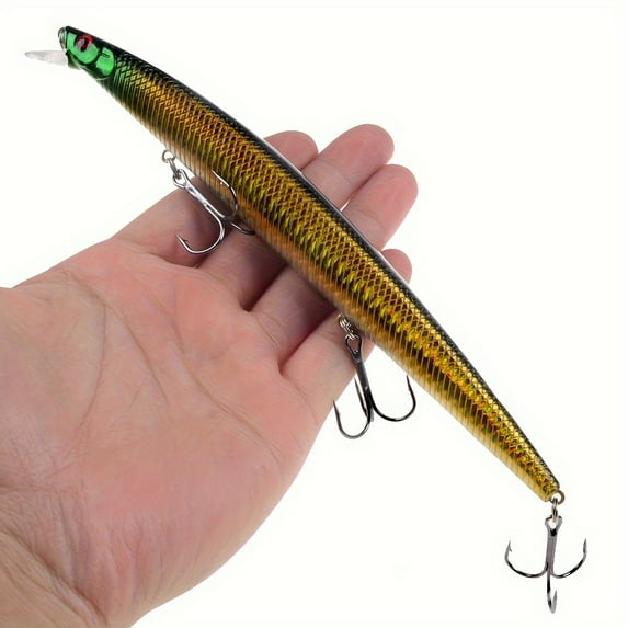 BIQIANWO 1pc 7.09inch 24g Laser Minnow Fishing Lure - Realistic Hard Crankbait with Treble Hooks for Bass, Trout, Catfish, and More - Durable Plastic Artificial Bait for Freshwater and Saltwater Fishi