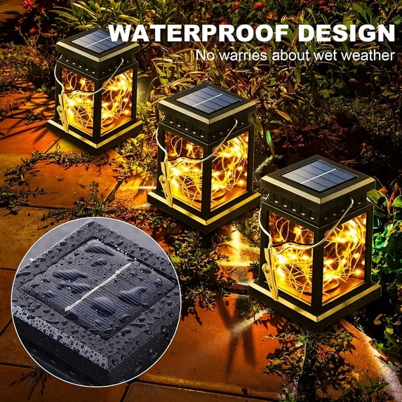 BIQIANWO 4 Pack Solar Candle Flickering Lights Led Hanging Solar Lanterns Lights for Garden, Patio, Umbrella, Tent, Tree, Yard, Deck, Camping