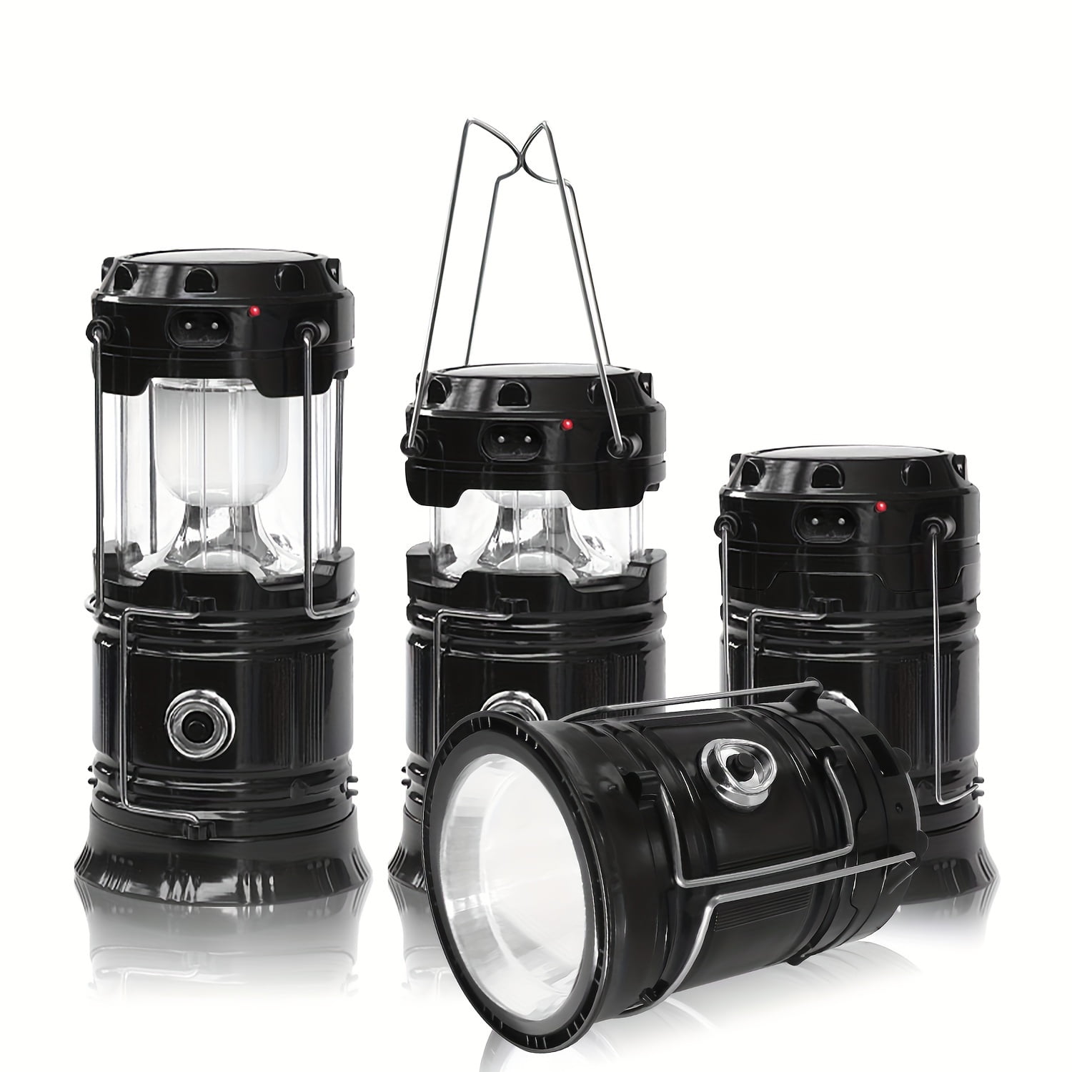 BIQIANWO 4pcs Solar Camping Lantern, Collapsible LED Solar USB Rechargeable Lantern Flashlight Emergency Hanging Lights for Camping Hurricanes Equipment Power Outages Supplies Storm Survival Kit Indoo