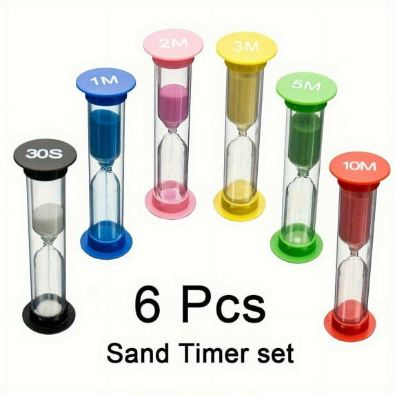 BIQIANWO 6-Pack Sand Timers Set, Colorful Hourglass Countdown Timer, 1-30 Minutes Precision, No Electricity Needed, Compact & Portable for Classroom, Sports, and Home Use