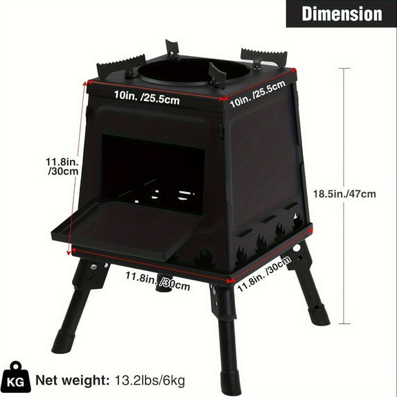 BIQIANWO BIQIANWO HighSound Wood Burning Camp Stove, Portable Cast Iron Camping Wood Stove, Black Woodstove with Carrying Case for Backpacking Outdoor Cooking, Small