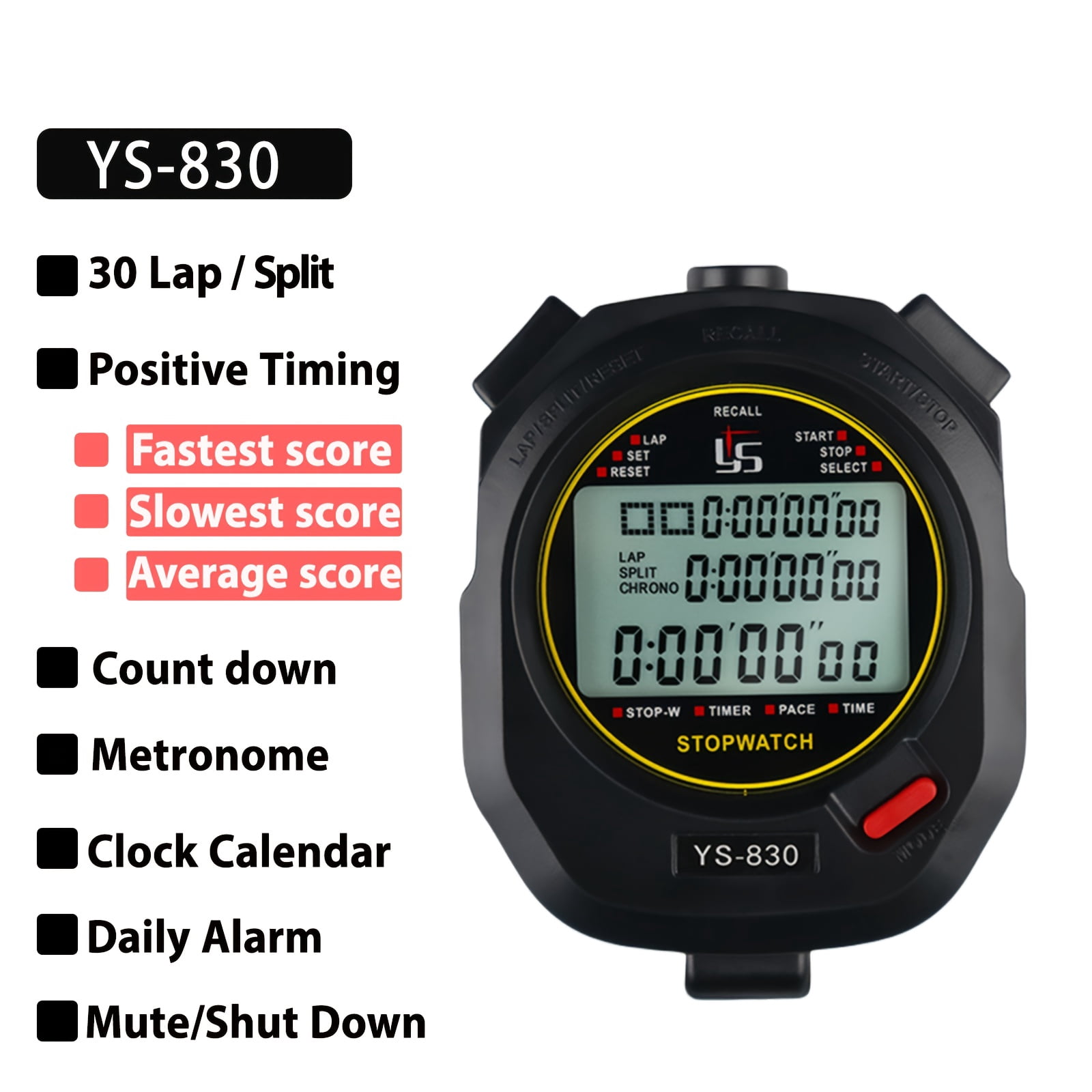 BIQIANWO Digital Sports Stopwatch Timer, Multi Lap/Segmented Memory ...