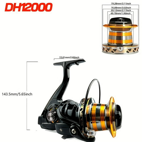 BIQIANWO High-Power Spinning Fishing Reel 9000/10000/12000 Series - Long Cast, 44-66lb Drag, CNC Metal Handle, Aluminum Alloy Body, Black