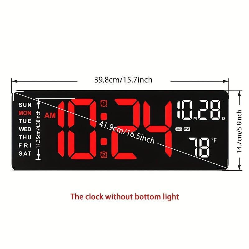 BIQIANWO Large Screen Digital Wall Clock With Indoor Temperature Date ...