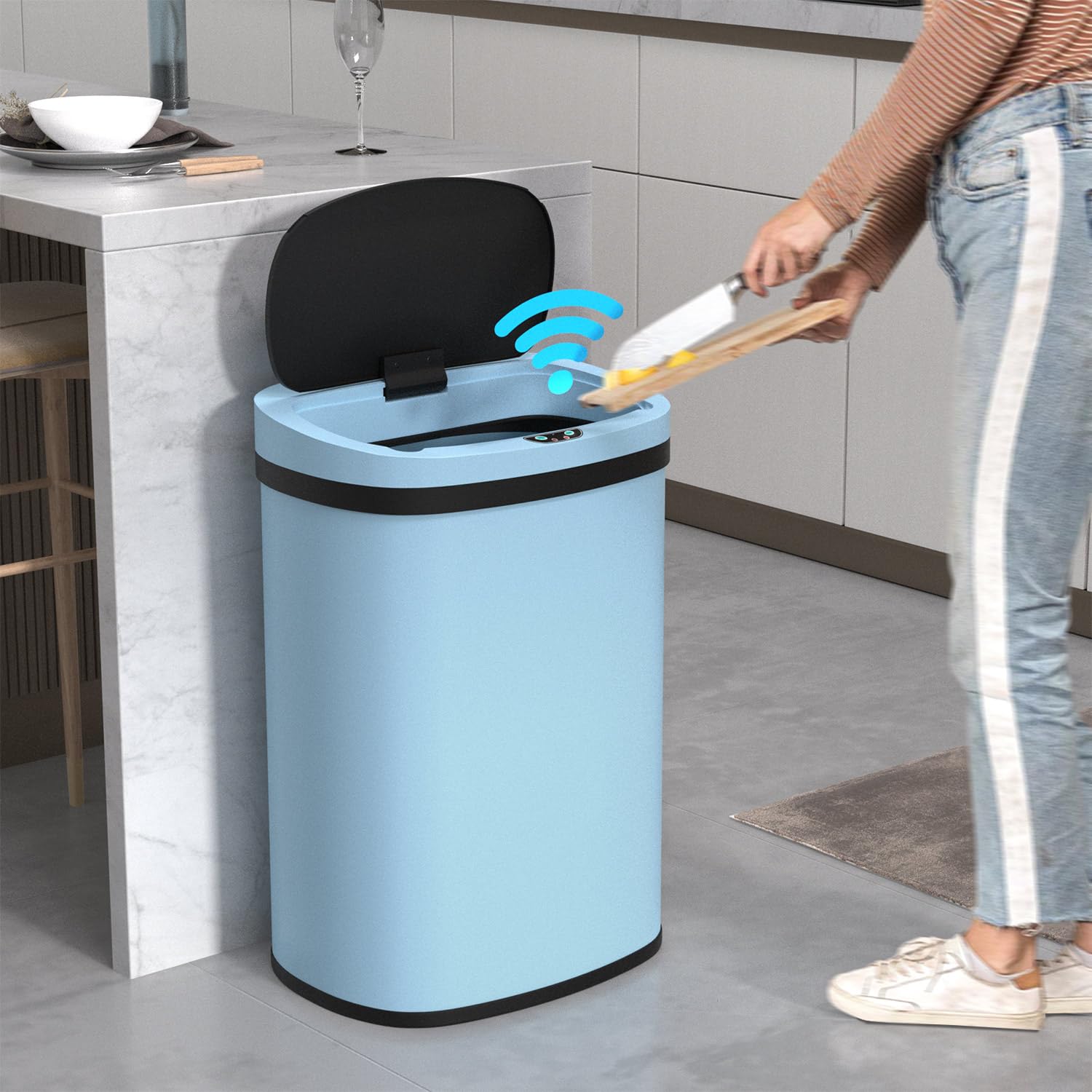 BIQWBIC 13 Gallon Automatic Trash Can with Lid, Large Stainless Steel ...