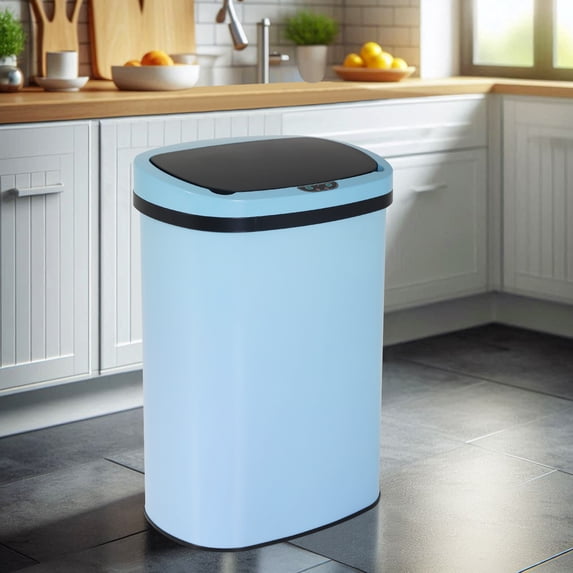 BIQWBIC 13 Gallon Automatic Trash Can, Touchless Stainless Steel Kitchen Garbage Can, Blue