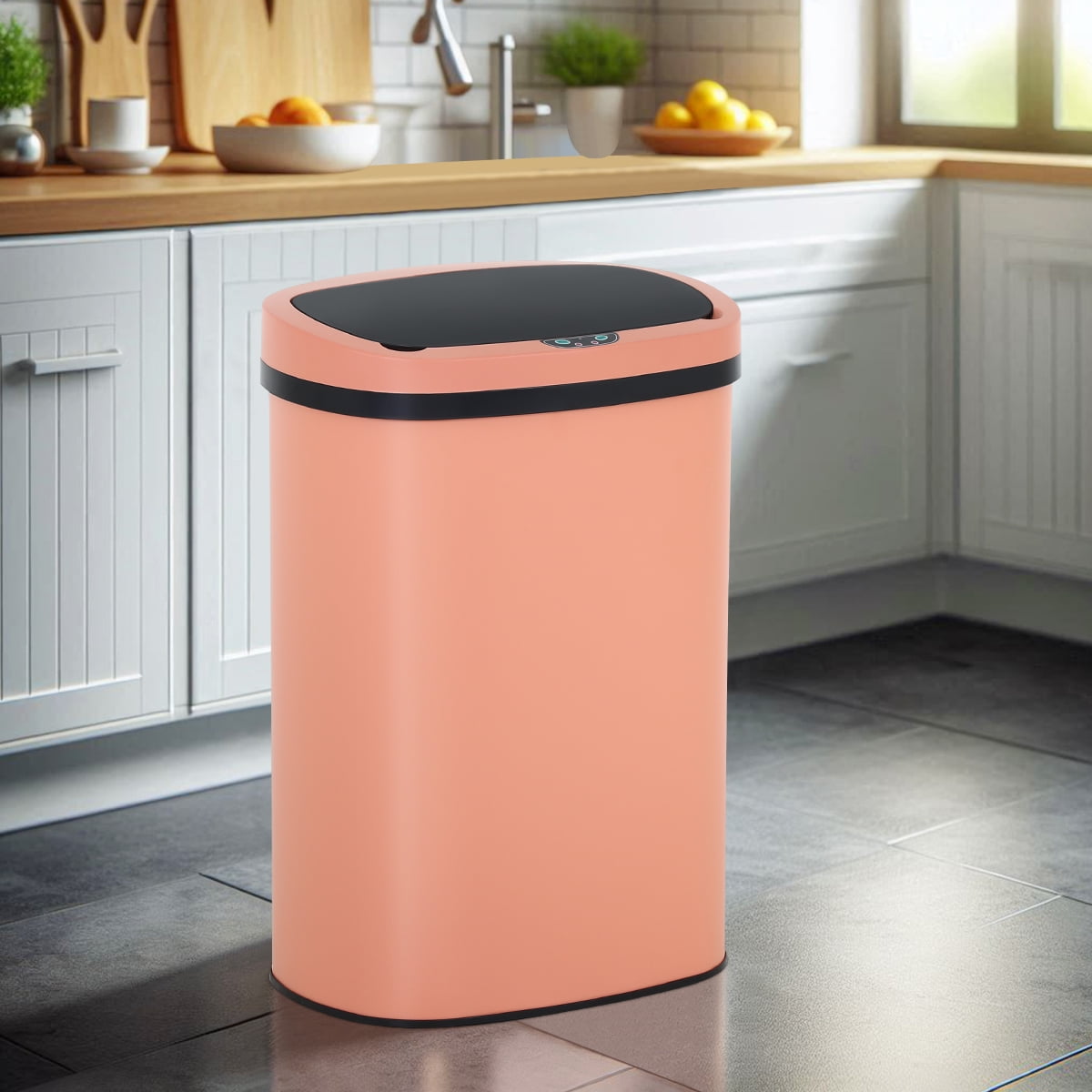BIQWBIC 13 Gallon Automatic Trash Can, Touchless Stainless Steel Kitchen Garbage Can, Pink