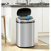 BIQWBIC 13 Gallon Automatic Trash Can, Touchless Stainless Steel Kitchen Garbage Can, Silver