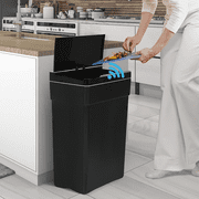 BIQWBIC 13 Gallon Plastic Automatic Trash Can,Motion Sensor Kitchen Trash Can for Kitchen, Bathroom, Office, Black
